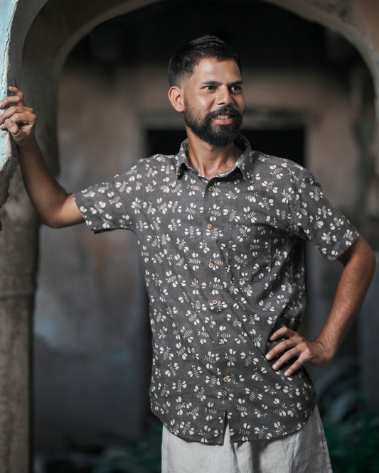 Karvaah- Earth Whisper Natural Dye Hand Block Print Cotton Shirt
