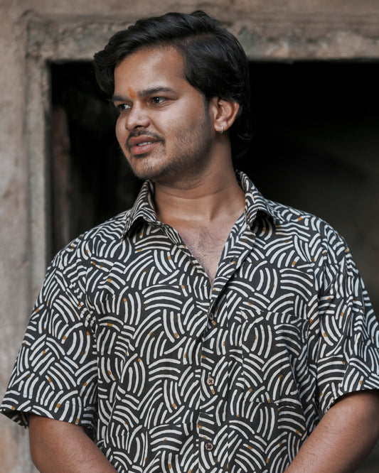 Karvaah- Midnight Wave Hand Block Print Cotton Shirt