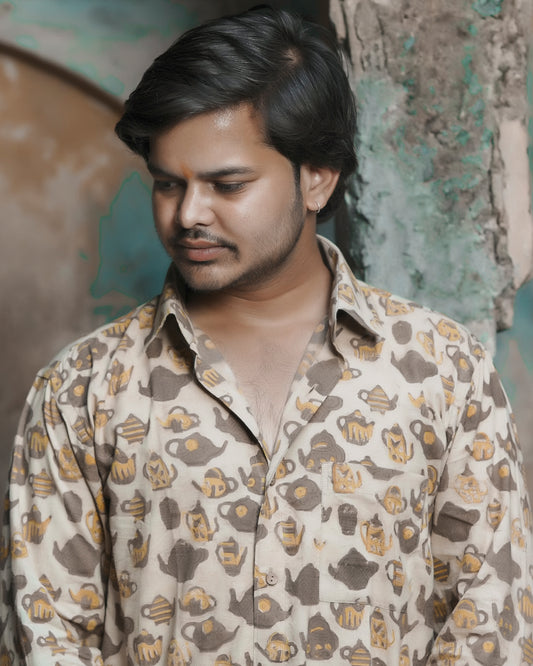 Karvaah -Rustic Brew Hand Block Print Cotton Shirt