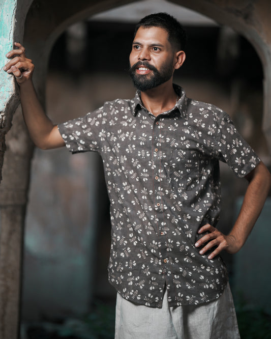 Karvaah- Earth Whisper Natural Dye Hand Block Print Cotton Shirt