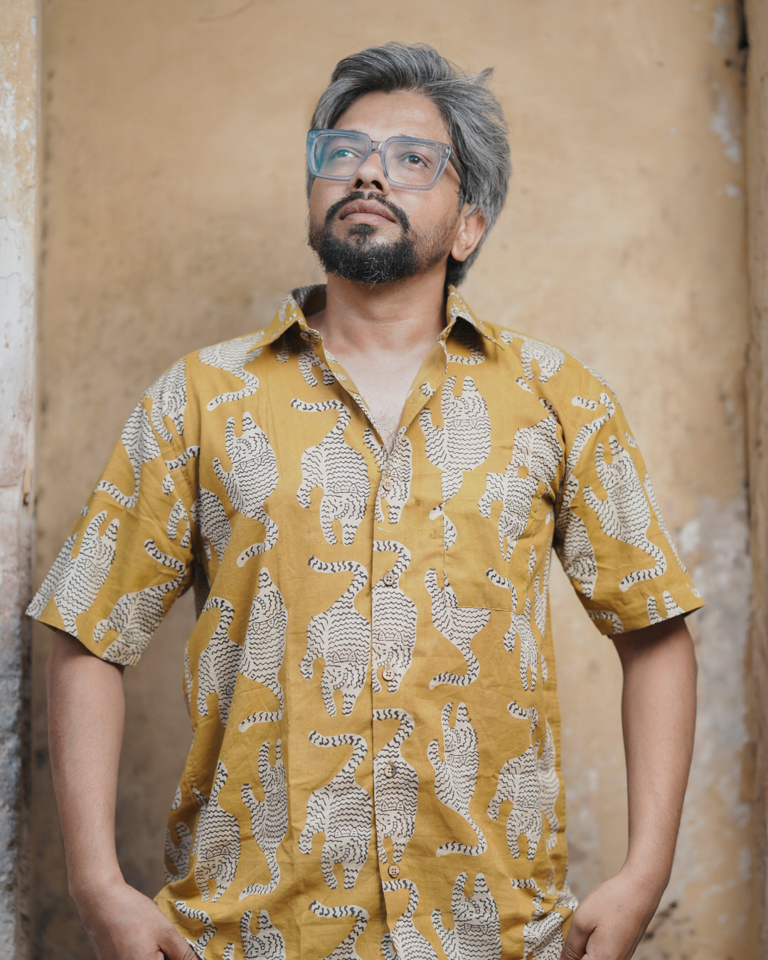 Karvaah- Golden Tiger Natural Dye Hand Block Print Cotton Shirt