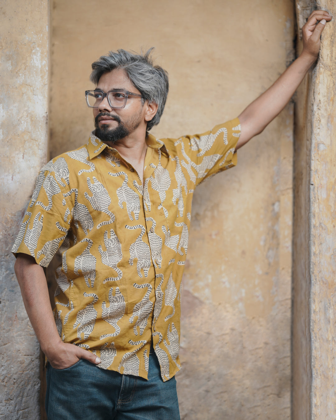 Karvaah- Golden Tiger Natural Dye Hand Block Print Cotton Shirt