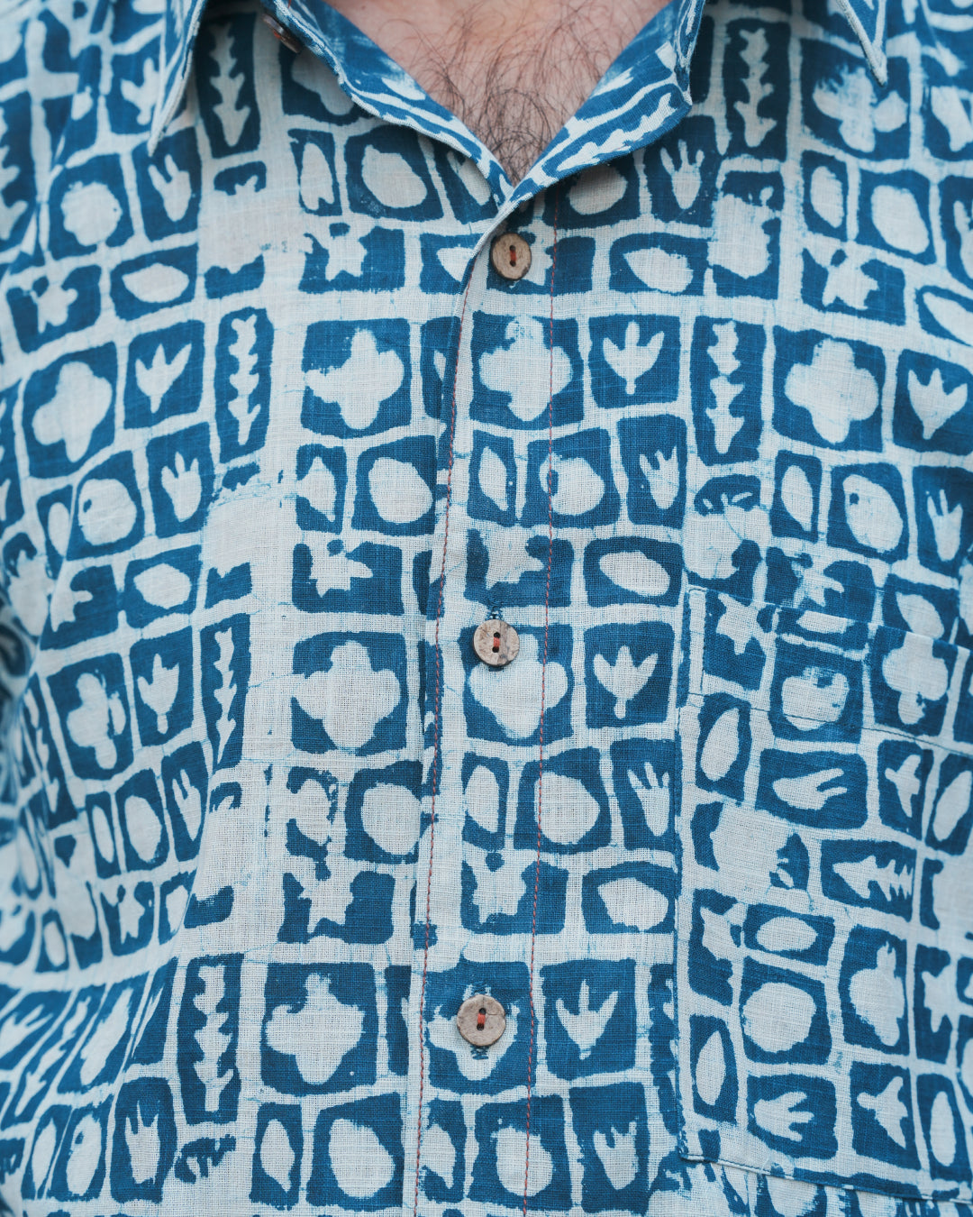 Karvaah- Indigo Mosaic Natural Dye Hand Block Print Cotton Shirt