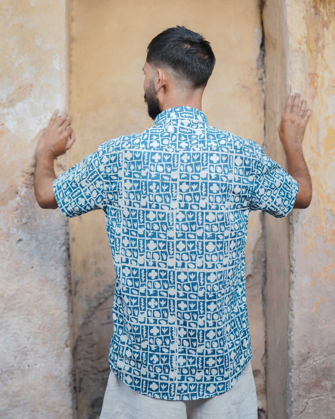 Karvaah- Indigo Mosaic Natural Dye Hand Block Print Cotton Shirt