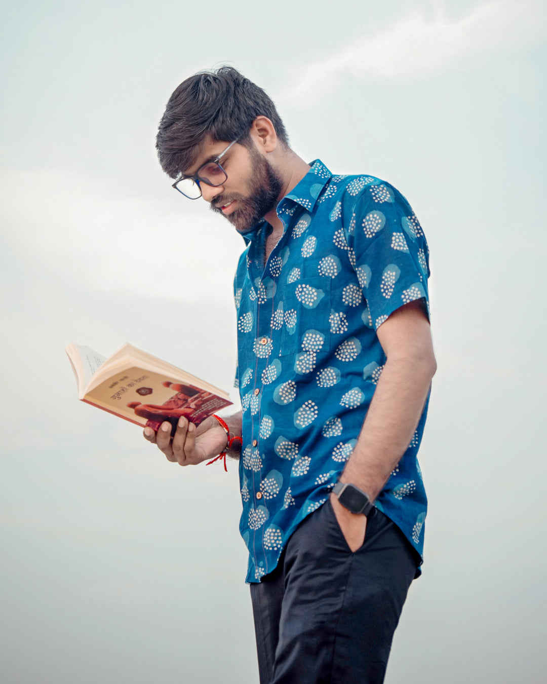 Karvaah- Indigo Pebble Natural Dye Hand Block Print Cotton Shirt