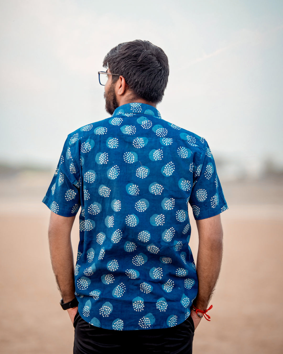 Karvaah- Indigo Pebble Natural Dye Hand Block Print Cotton Shirt