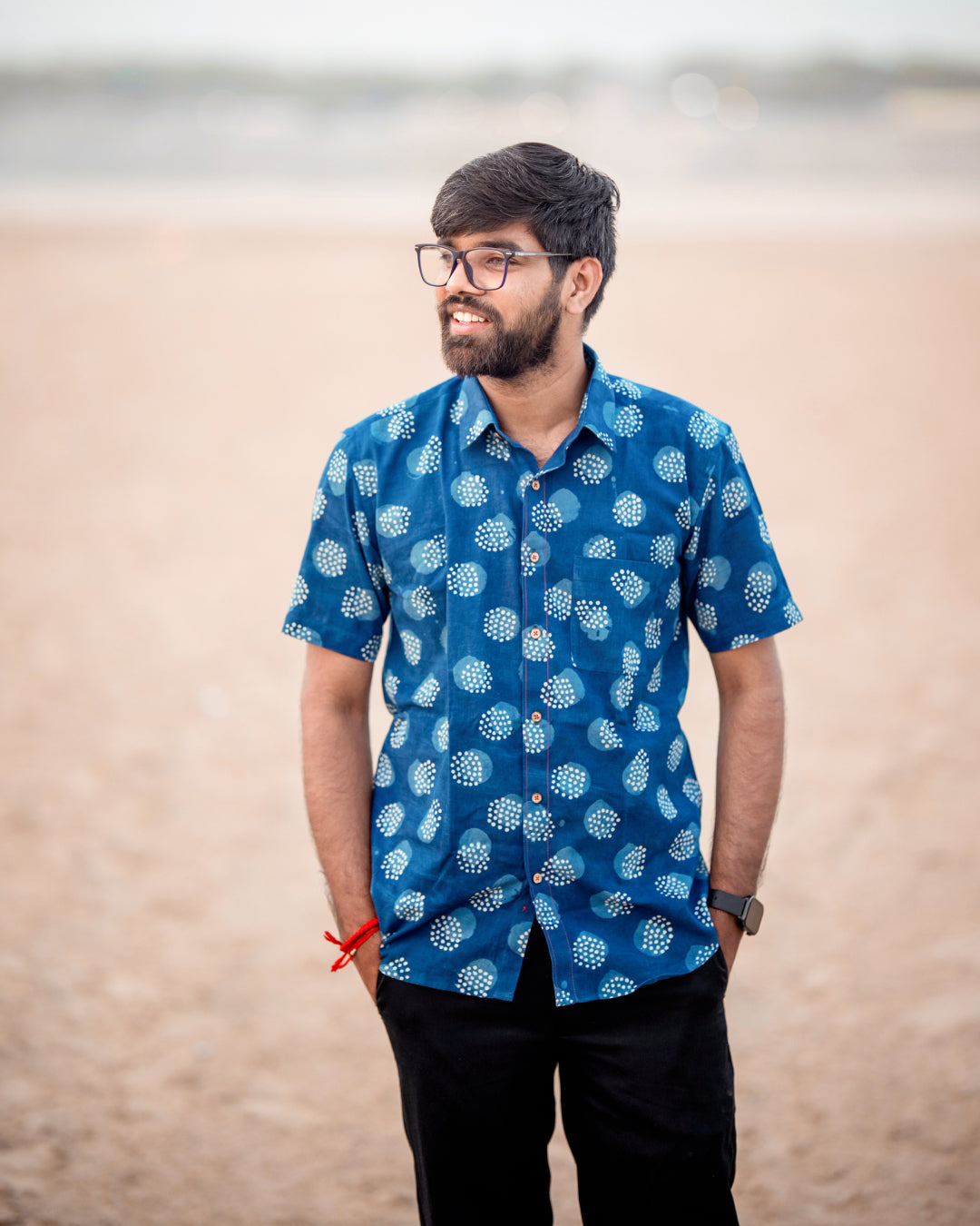 Karvaah- Indigo Pebble Natural Dye Hand Block Print Cotton Shirt