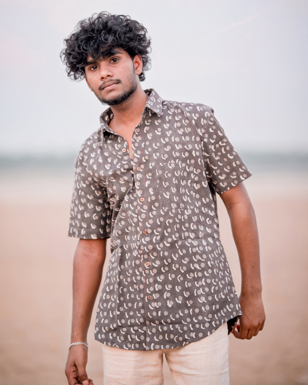Karvaah- Moonstone Natural Dye Hand Block Print Cotton Shirt